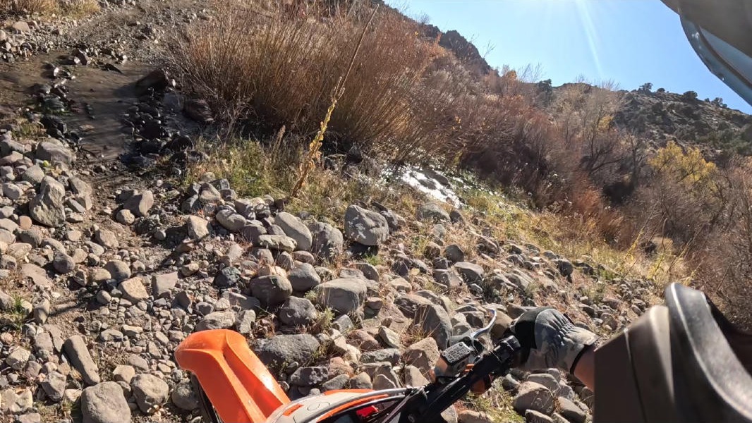 Rocky trail with dirt bike